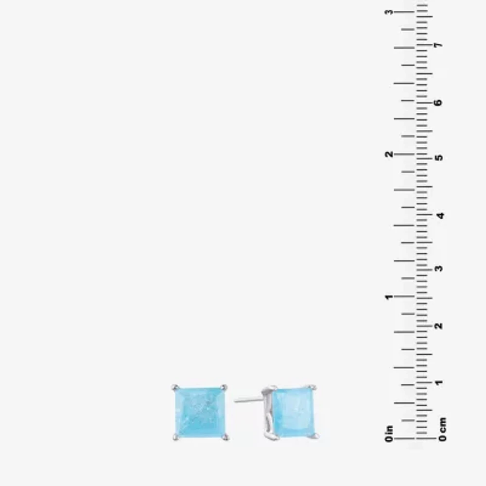 Silver Treasures Blue Cubic Zirconia Sterling Silver 7.8mm Stud Earrings