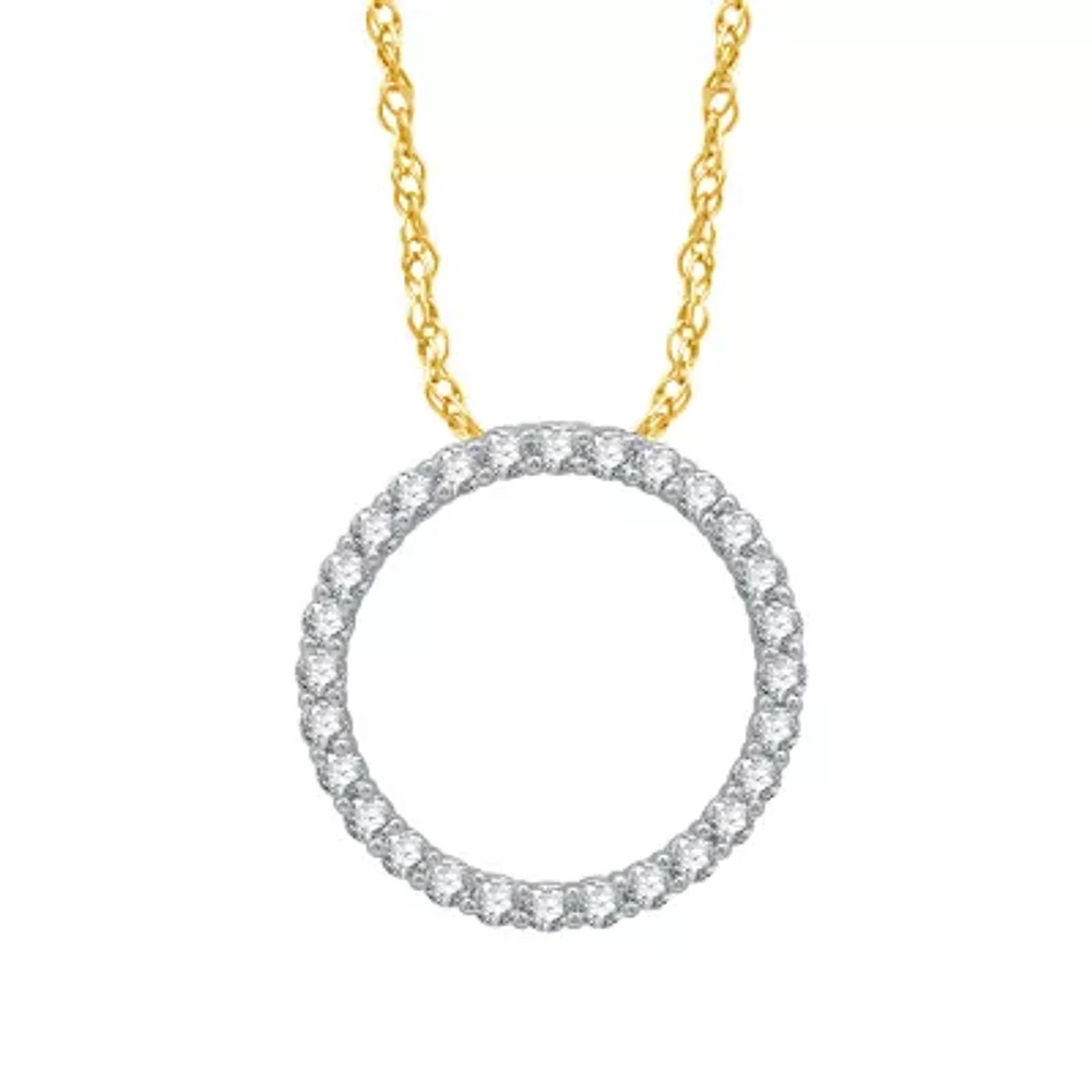 (H-I / I1) Womens 1/2 CT. T.W. Lab Grown White Diamond 10K Gold Circle 18 Inch Pendant Necklace