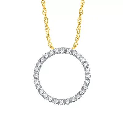 (H-I / I1) Womens 1/2 CT. T.W. Lab Grown White Diamond 10K Gold Circle 18 Inch Pendant Necklace