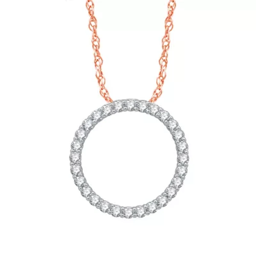 (H-I / I1) Womens 1/2 CT. T.W. Lab Grown White Diamond 10K Rose Gold Circle 18 Inch Pendant Necklace