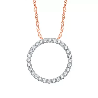(H-I / I1) Womens 1/2 CT. T.W. Lab Grown White Diamond 10K Rose Gold Circle 18 Inch Pendant Necklace