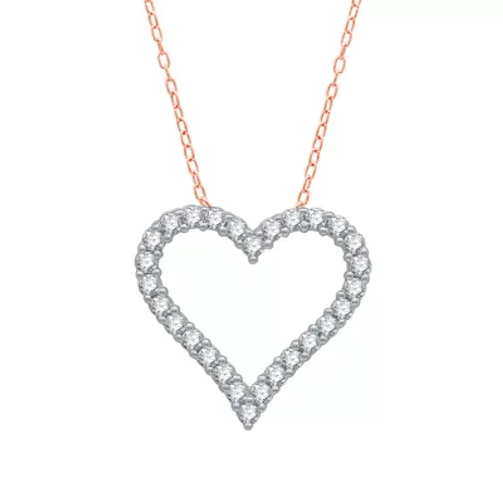 (H-I / I1) Womens 1/2 CT. T.W. Lab Grown White Diamond 10K Rose Gold Heart 18 Inch Pendant Necklace