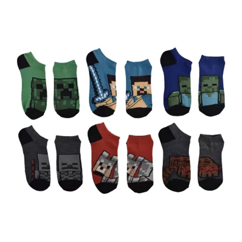 Little & Big Kid Boys Multi-Pack 6 Pair Minecraft No Show Socks