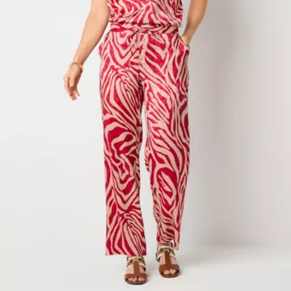 Liz Claiborne Womens Wide Leg Mid Rise Classic Fit Drawstring Pant