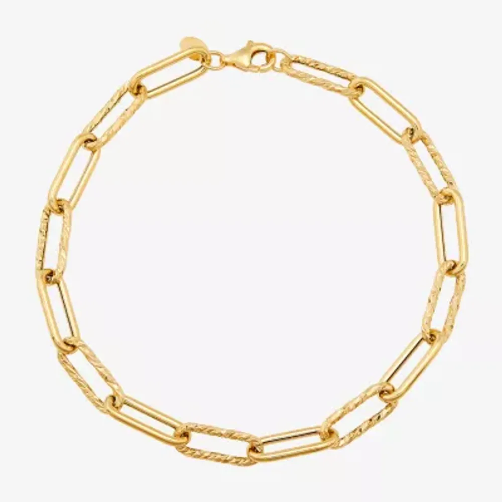 Made in Italy Womens 14K Gold 8 Inch Hollow Paperclip Chain Bracelet