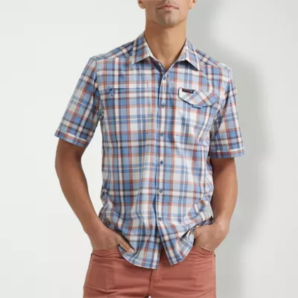 Wrangler Aysmmetric Utility Mens Short Sleeve Regular Fit Button-Down Shirt