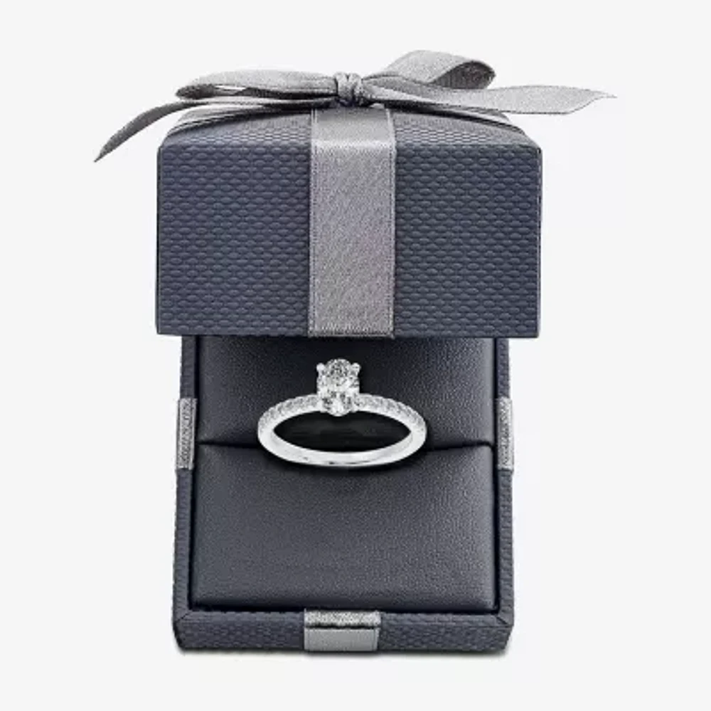 (G-H / Si1-Si2) Womens 1 CT. T.W. Lab Grown White Diamond 10K Gold Oval Side Stone Engagement Ring