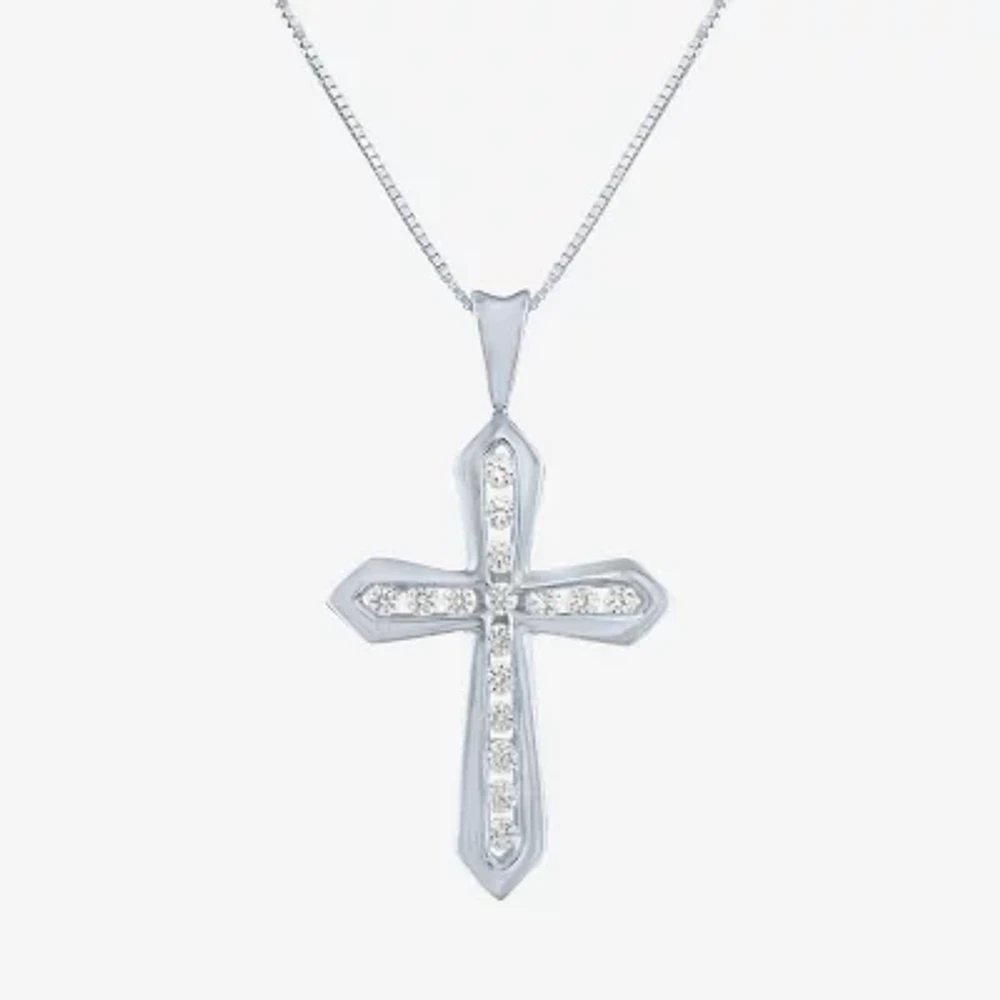 (G-H Womens 1/3 CT. T.W. Lab Grown White Diamond 10K Gold Cross 16 Inch Pendant Necklace