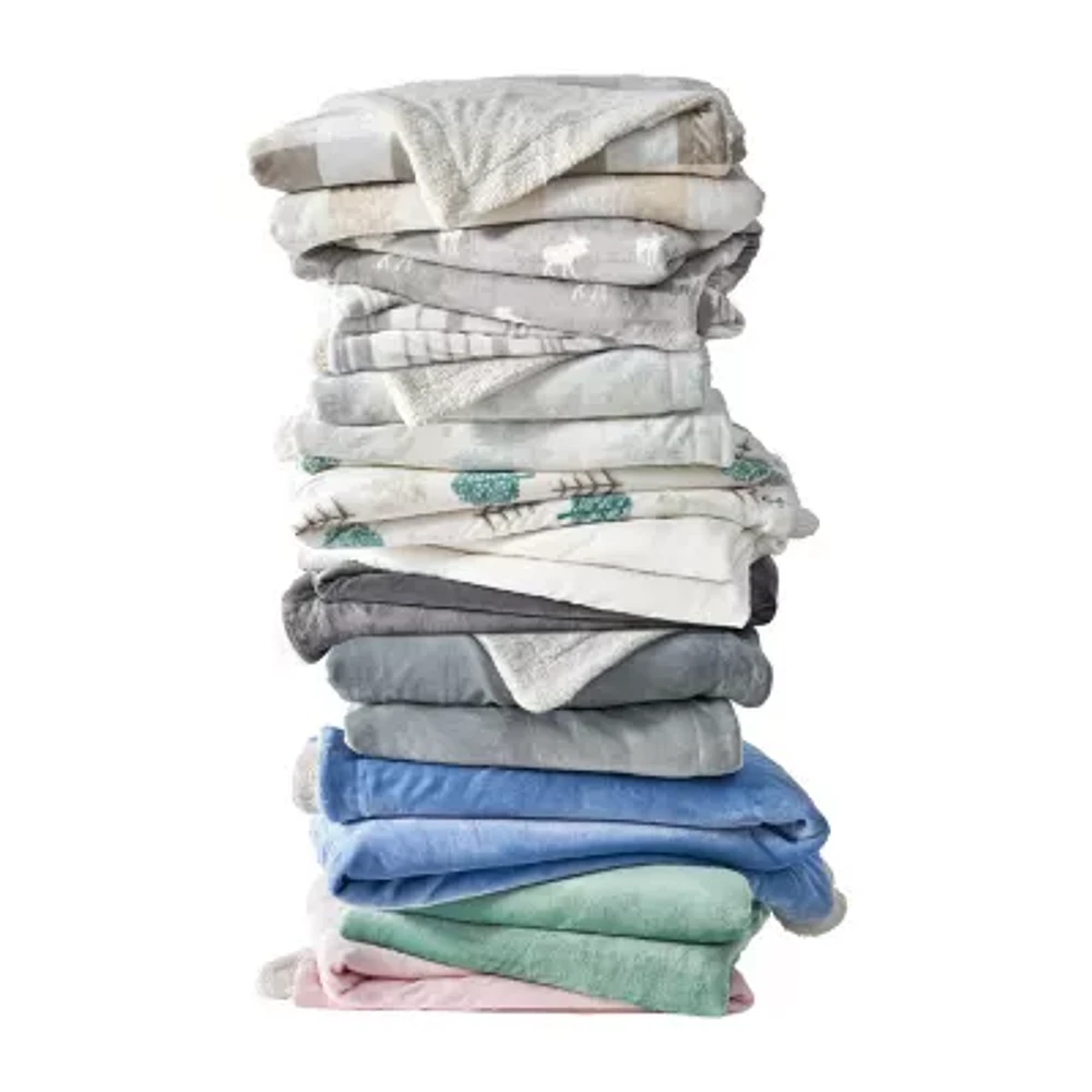 Linery Velvet Plush Sherpa Washable Reversible Midweight Throw