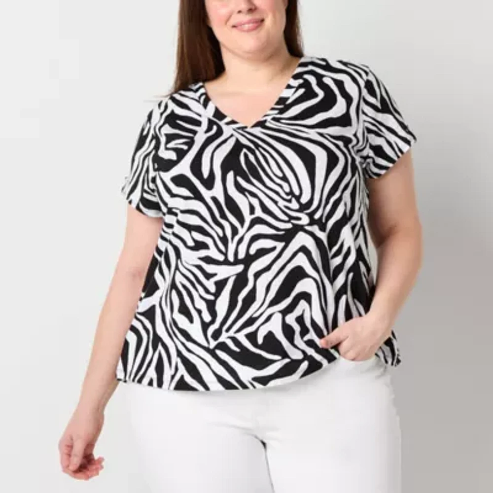 Liz Claiborne Womens V Neck Short Sleeve Plus Blouse
