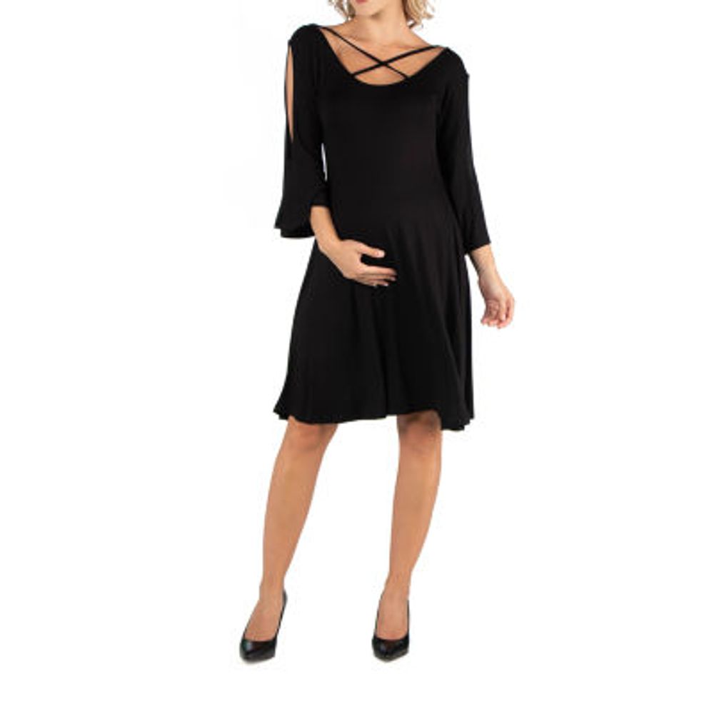 24/7 Comfort Apparel Knee Cold Shoulder Dress