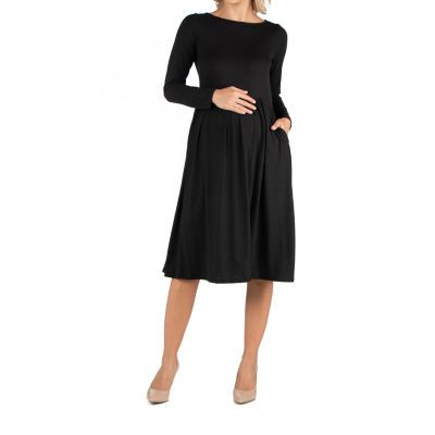24/7 Comfort Apparel Midi Length Fit and Flare Pocket Dress - Maternity