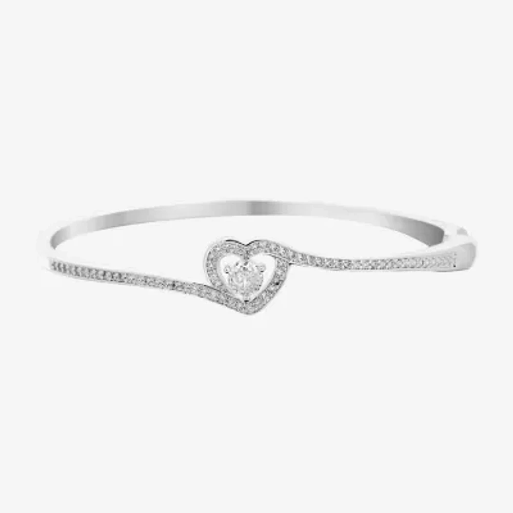 Sparkle Allure Womens Cubic Zirconia Pure Silver Over Brass Heart Bangle Bracelet