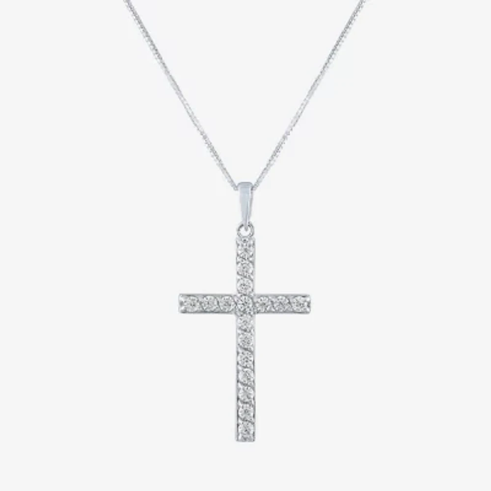 (G-H / Si2-I1) Womens 1/3 CT. T.W. Lab Grown White Diamond 10K Gold Cross 18 Inch Pendant Necklace