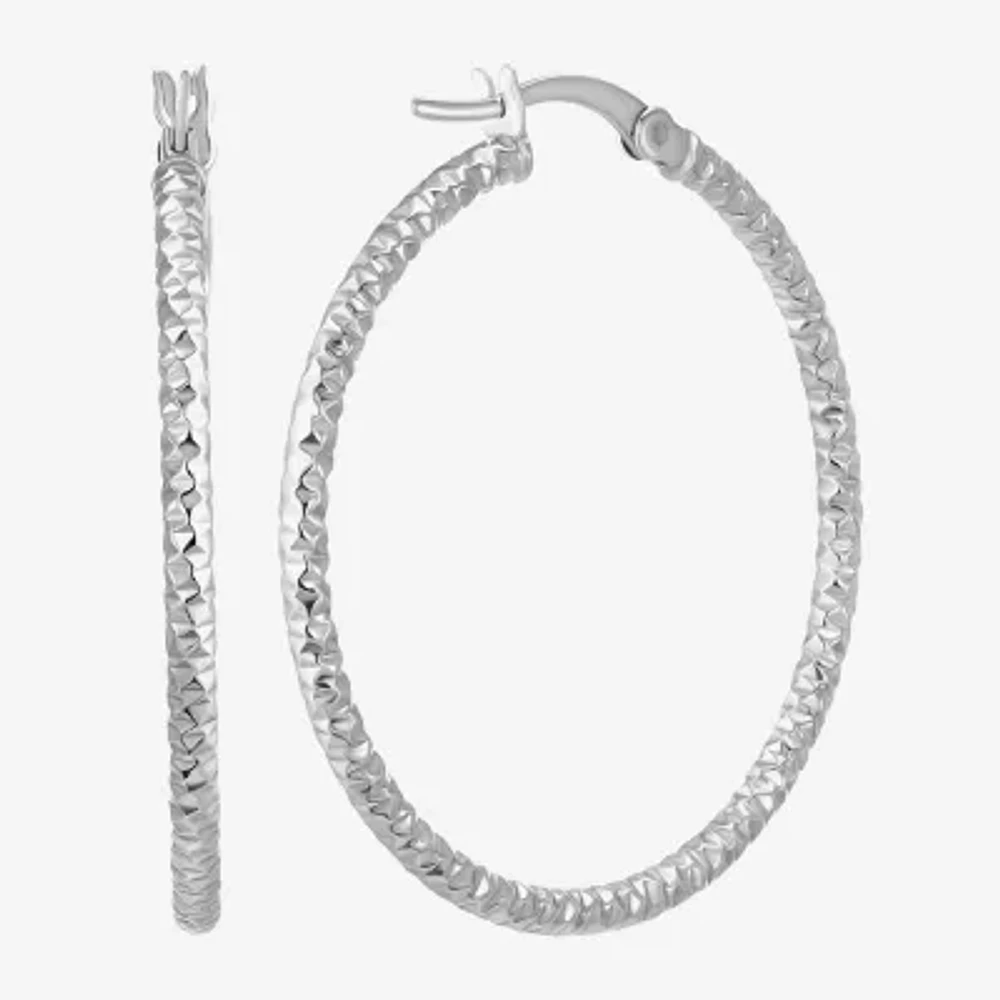 Womens Sterling Silver 33mm Round Hoop Earrings