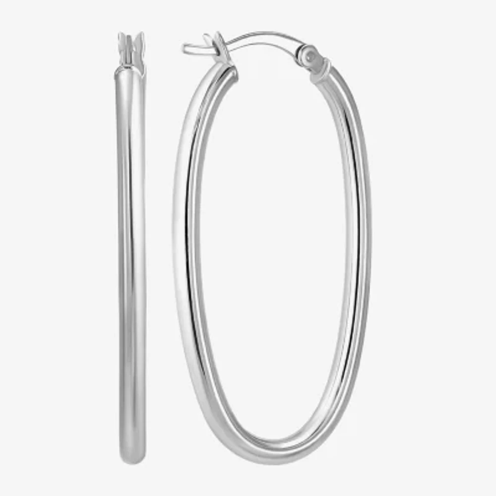 Womens Sterling Silver 39mm Round Hoop Earrings