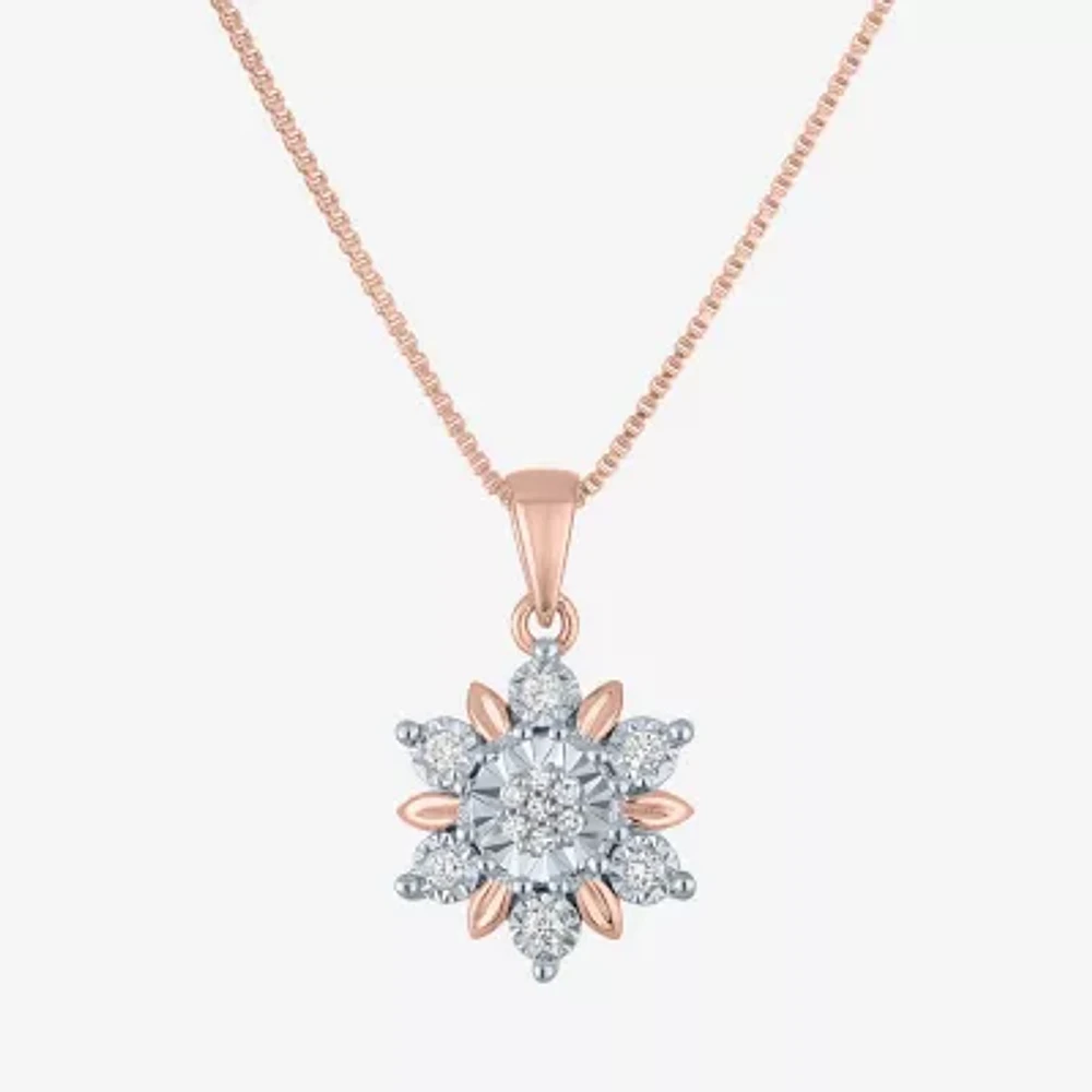 Diamond Blossom (G-H / Si2-I1) Womens 1/10 CT. T.W. Lab Grown White Diamond 14K Rose Gold Over Silver 18 Inch Pendant Necklace