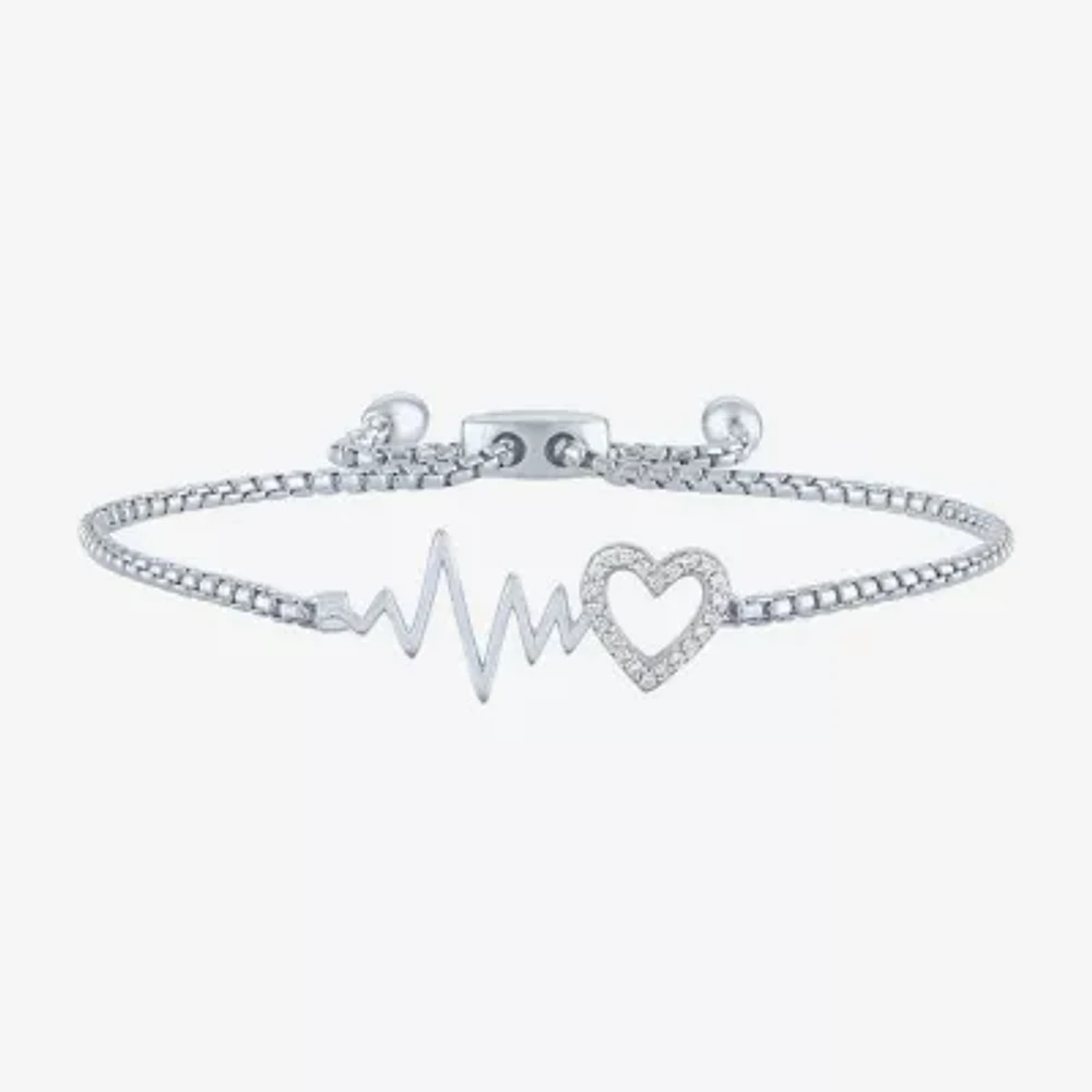 Rhythm & Muse Heart Beat (G-H / Si2-I1) Womens Diamond Accent Lab Grown White Diamond Sterling Silver Heart Bolo Bracelet