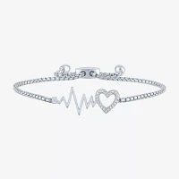 Rhythm & Muse Heart Beat (G-H / Si2-I1) Womens Diamond Accent Lab Grown White Diamond Sterling Silver Heart Bolo Bracelet