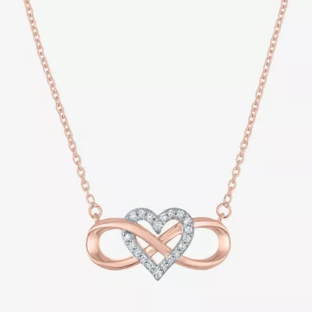 (G-H / I1-I2) Womens 1/10 CT. T.W. Lab Grown White Diamond 14K Rose Gold Over Silver Heart Infinity 18 Inch Pendant Necklace