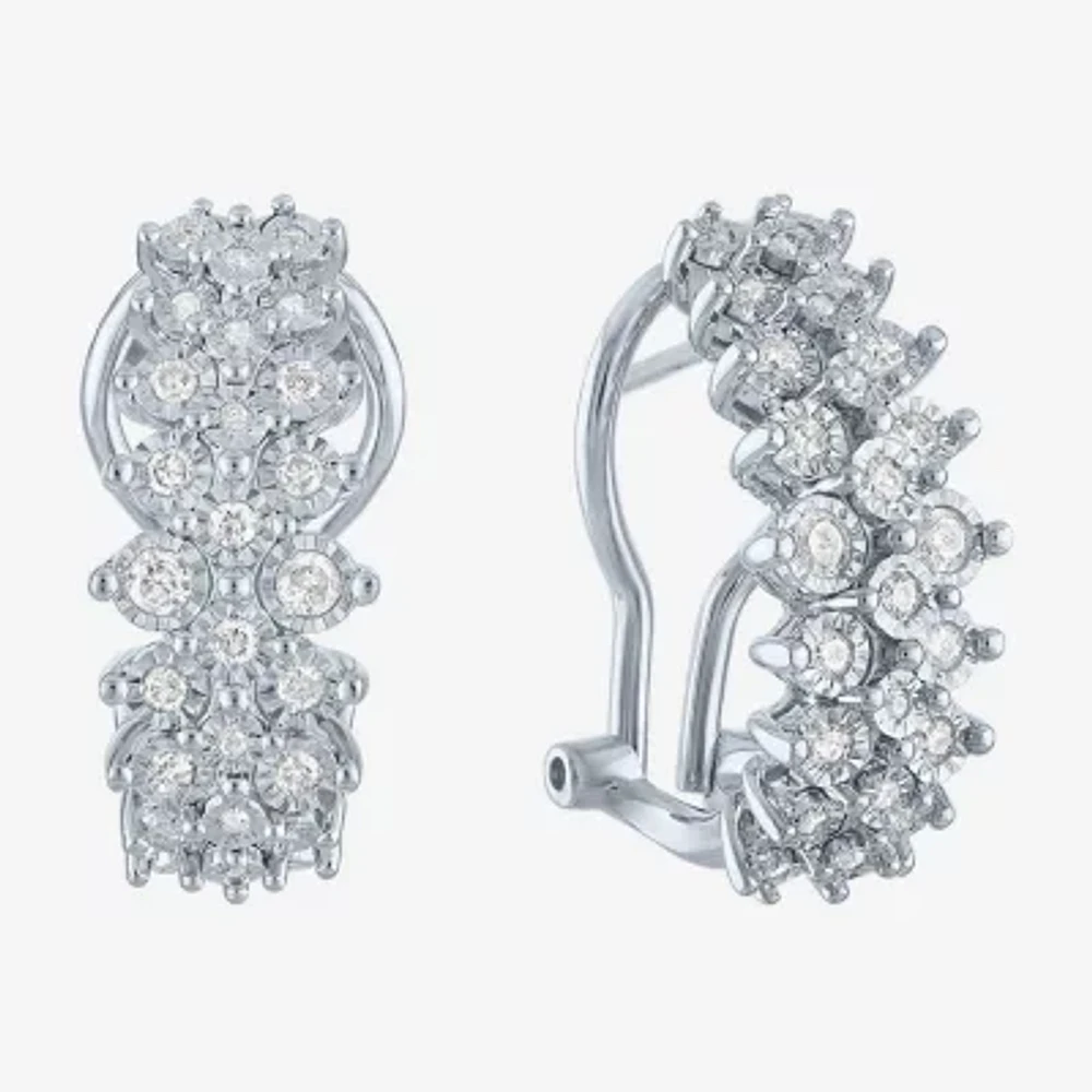(G-H / I1-I2) Womens 1/2 CT. T.W. Lab Grown White Diamond Sterling Silver 21mm Hoop Earrings