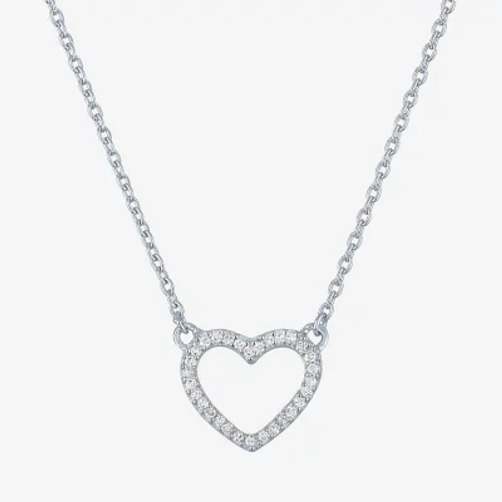 (G-H / Si2-I1) Womens 1/10 CT. T.W. Lab Grown White Diamond Sterling Silver Heart 18 Inch Pendant Necklace