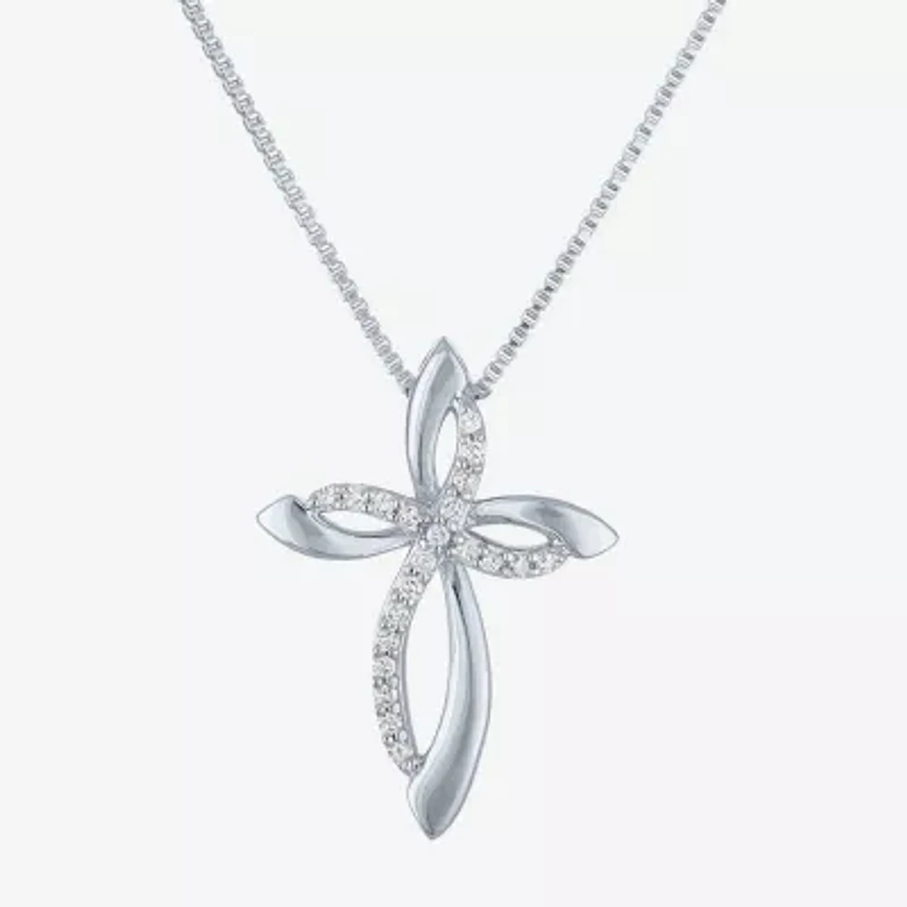 (G-H / Si2-I1) Womens 1/10 CT. T.W. Lab Grown White Diamond Sterling Silver Cross 18 Inch Pendant Necklace