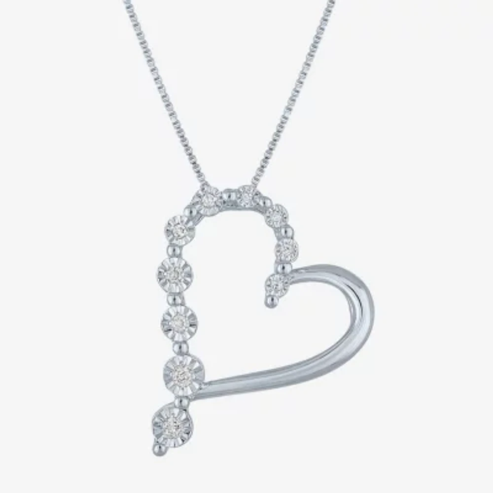 (G-H / Si2-I1) Womens 1/10 CT. T.W. Lab Grown White Diamond Sterling Silver Heart 18 Inch Pendant Necklace