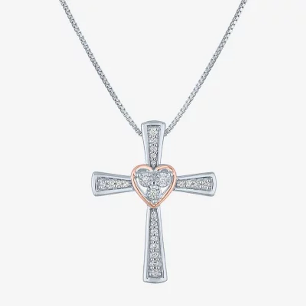(G-H / Si2-I1) Womens 1/10 CT. T.W. Lab Grown White Diamond 14K Gold Over Silver Sterling Silver Cross 18 Inch Pendant Necklace