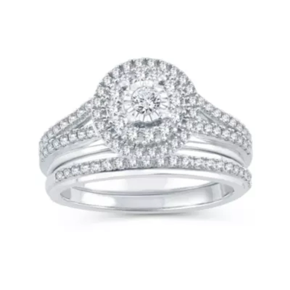 Womens 1/ CT. T.W. Natural Diamond 10K White Gold Round Bridal Set