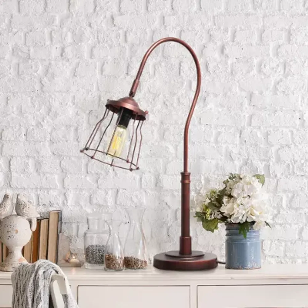 Rustic Caged Shade Metal Table Lamp
