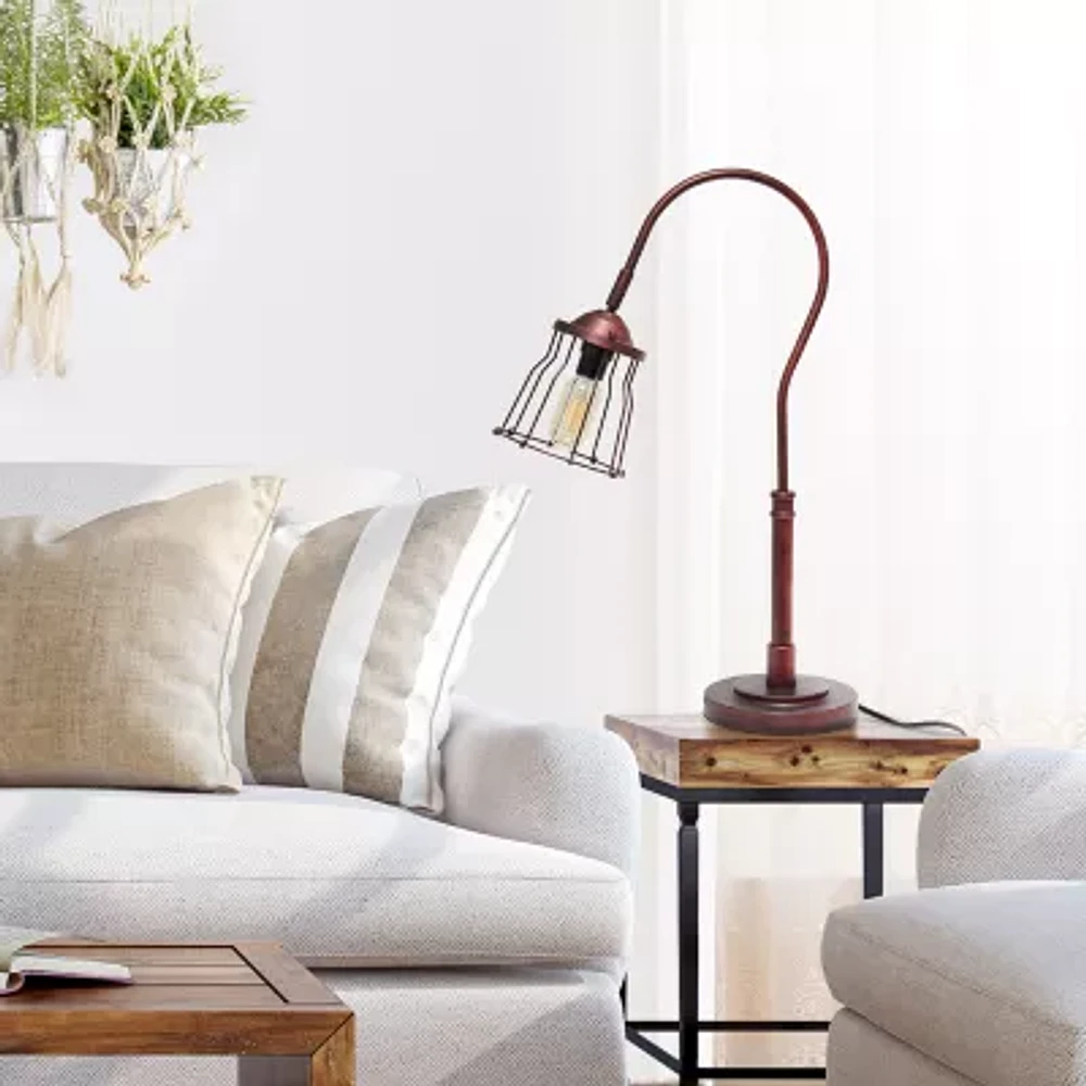 Rustic Caged Shade Metal Table Lamp