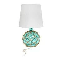 All the Rages Aqua With White Shade Glass Table Lamp
