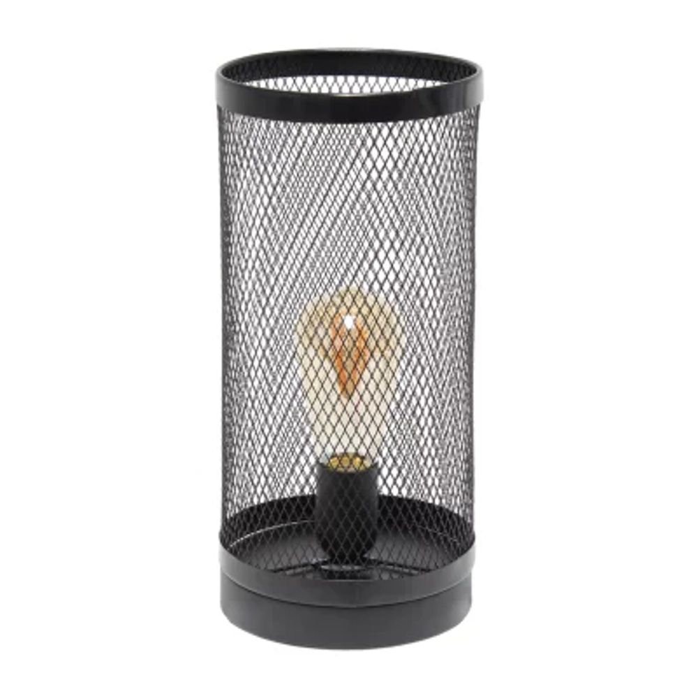 All the Rages Black Mesh Cylindrical Steel Table Lamp