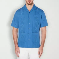 Cubavera Embroidered Button-Down Mens Short Sleeve Camp Shirt