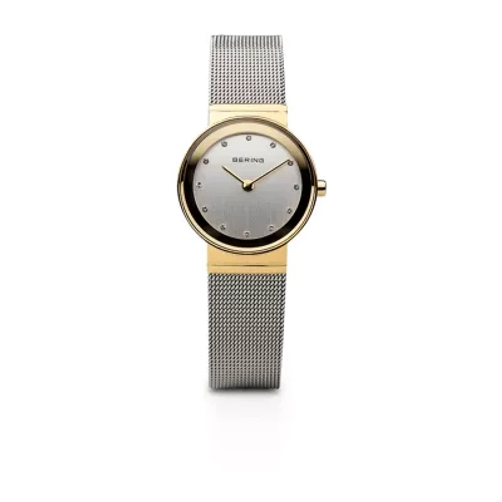 Bering Classic Womens Crystal Accent Two Tone Mesh Bracelet Watch-10126-001