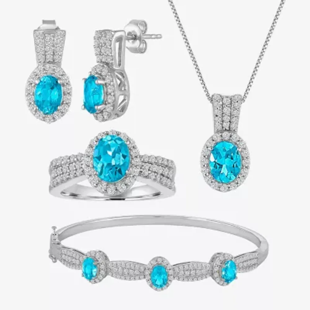 Womens Genuine Blue Topaz Pure Silver Over Brass 4-pc. Jewelry Set