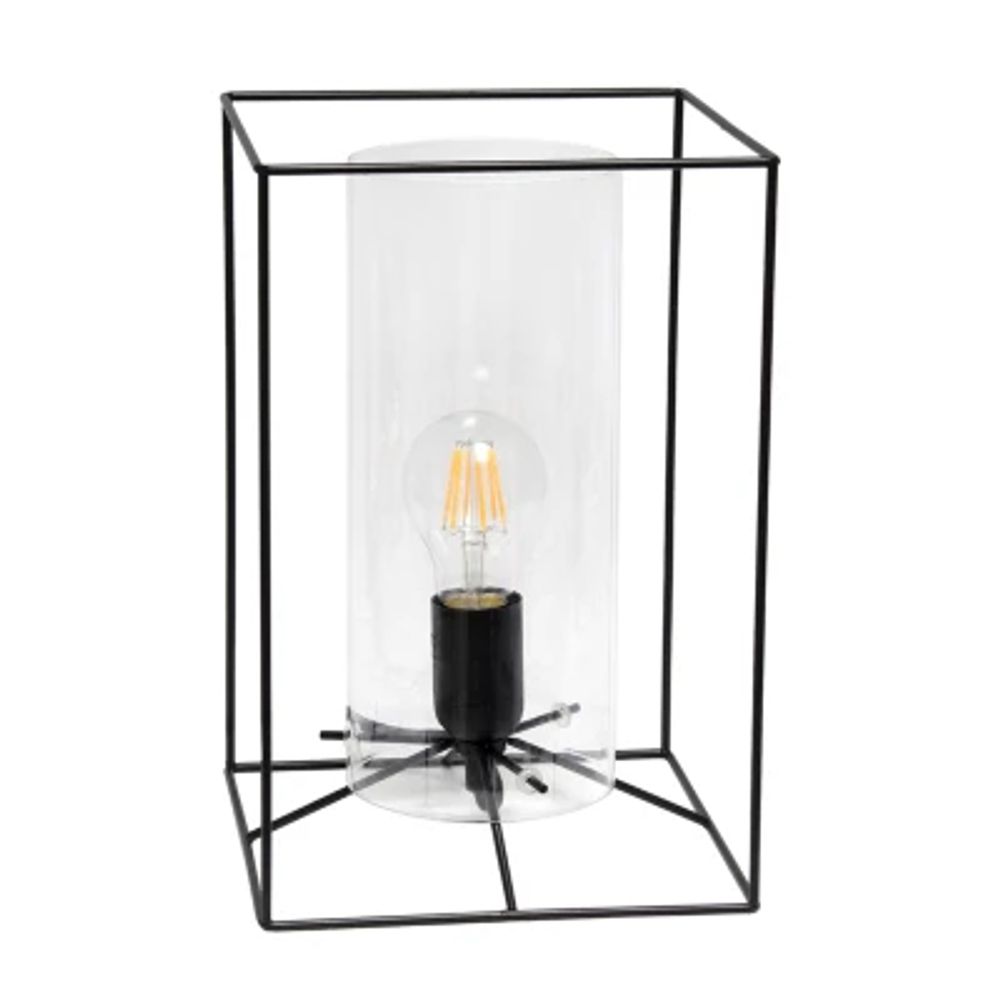 All the Rages Large Black Metal Frame With Clear Shade Glass Table Lamp