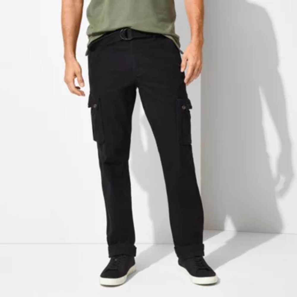 St. John's Bay Belted Mens Stretch Fabric Straight Fit Cargo Pant