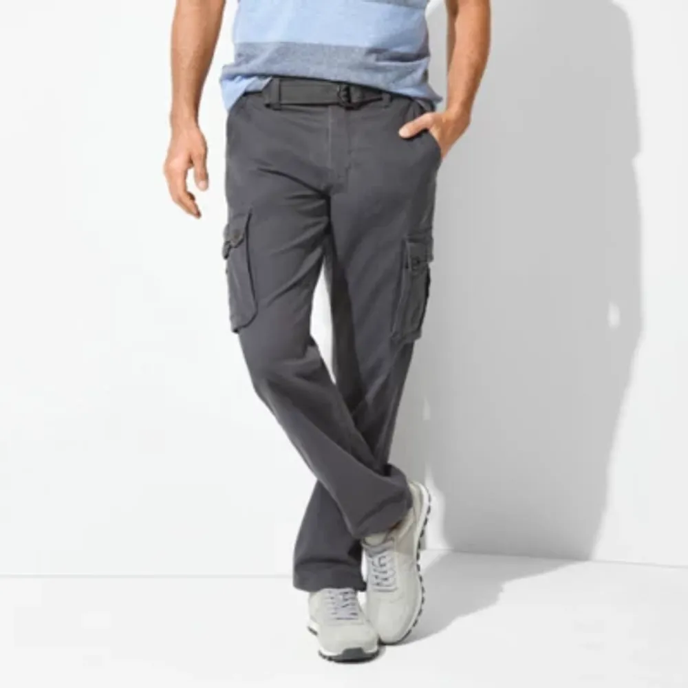 St. John's Bay Belted Mens Belted Stretch Fabric Straight Fit Cargo Pant