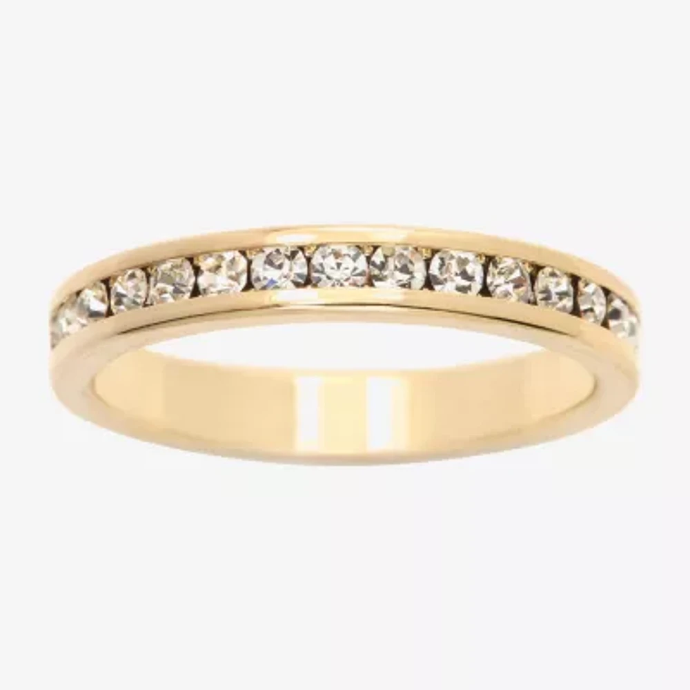 Sparkle Allure Stackable Eternity Womens 3MM Crystal 14K Gold Over Brass Band
