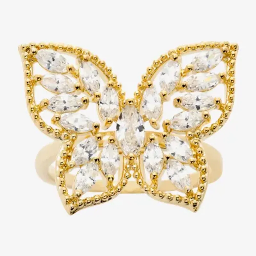 Sparkle Allure Womens Cubic Zirconia 14K Gold Over Brass Butterfly Cocktail Ring
