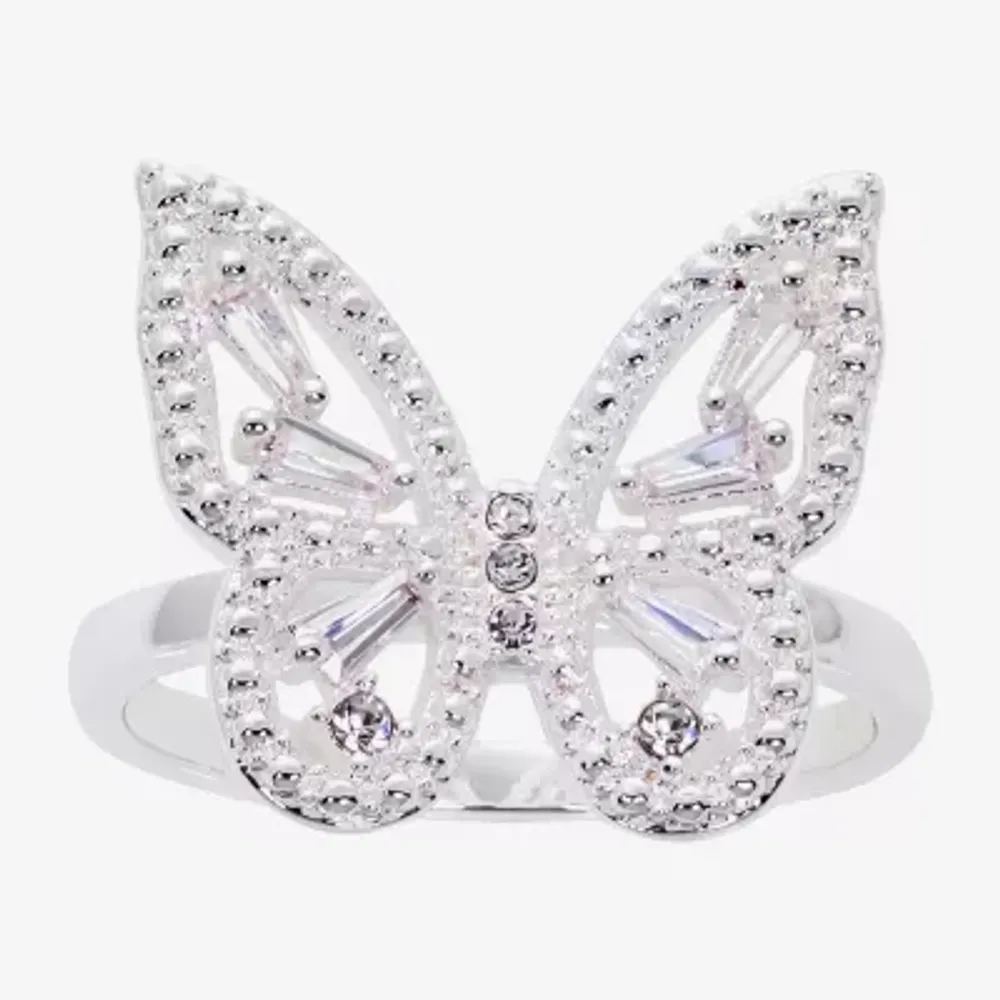 Sparkle Allure Womens Cubic Zirconia Pure Silver Over Brass Butterfly Cocktail Ring