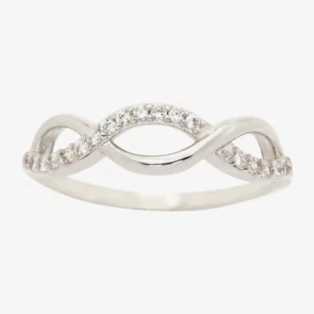Sparkle Allure Crossover Wave Womens Cubic Zirconia Pure Silver Over Brass Band
