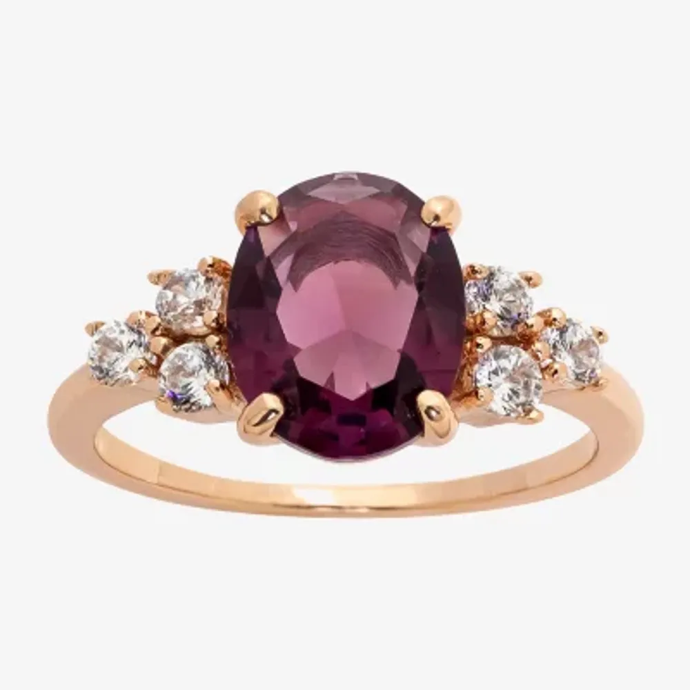 Sparkle Allure Womens Purple Cubic Zirconia 18K Rose Gold Over Brass Oval Side Stone Cocktail Ring