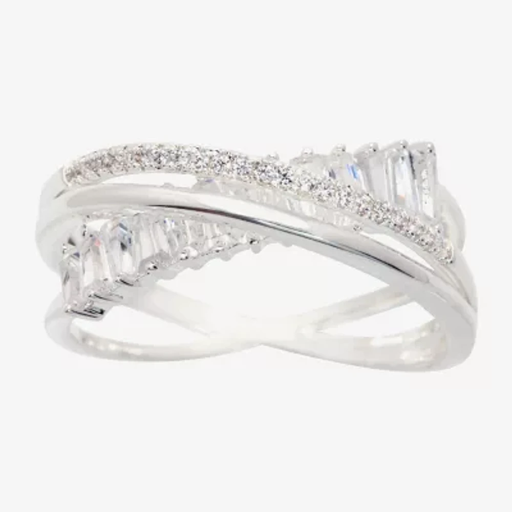 Sparkle Allure Orbit Crossover Womens Cubic Zirconia Pure Silver Over Brass Band