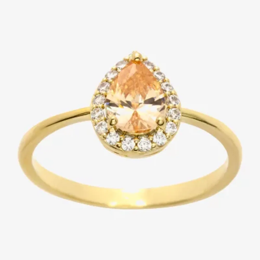 Sparkle Allure Womens Champagne Cubic Zirconia 14K Gold Over Brass Halo Engagement Ring
