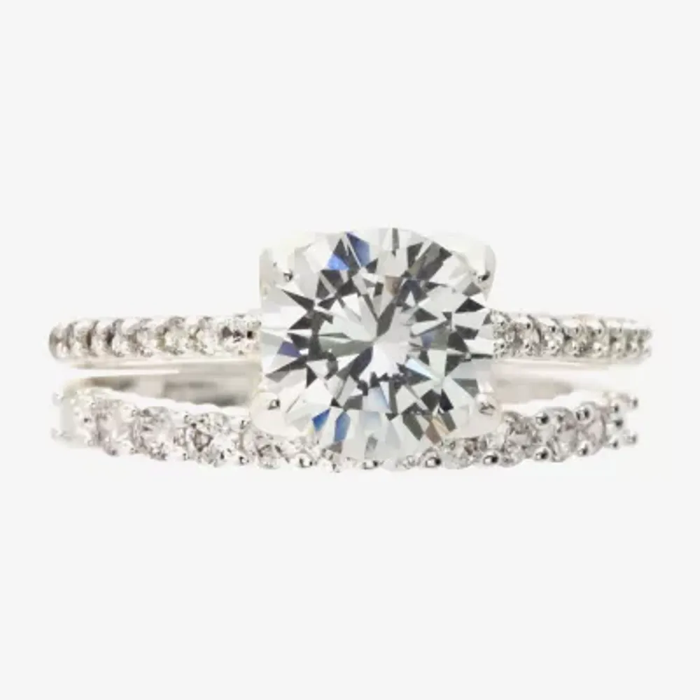 Sparkle Allure Womens Cubic Zirconia Pure Silver Over Brass Round Solitaire Bridal Set