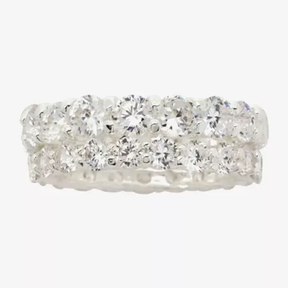 Sparkle Allure Stackable Womens Cubic Zirconia Pure Silver Over Brass Eternity Bridal Set