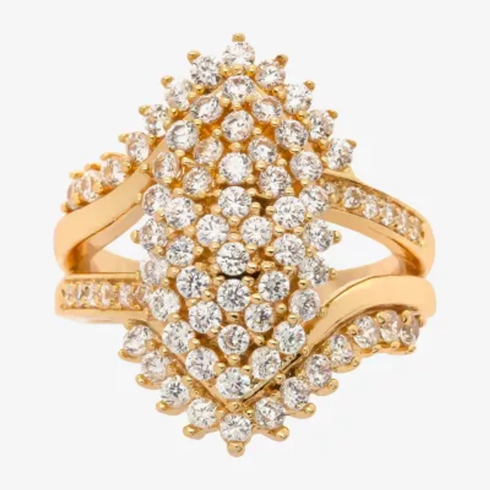Sparkle Allure Burst Cluster Womens Cubic Zirconia 14K Gold Over Brass Cocktail Ring